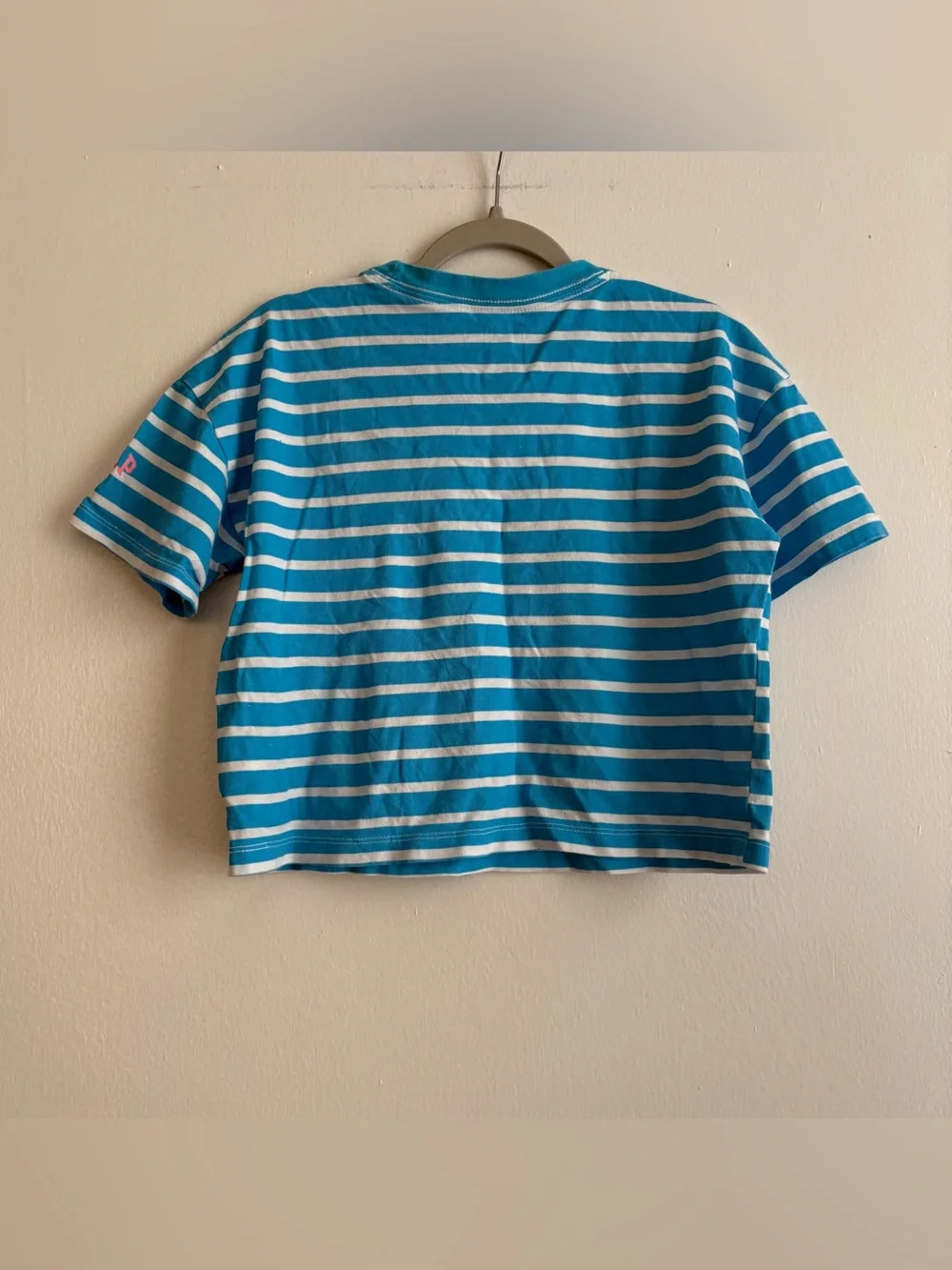 GAP Kids Hello Kitty Striped Blue/White Tee Shirt Crop Short Sleeve Cotton S 6-7
